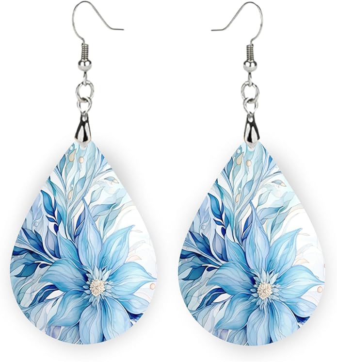 Teardrop Wood Earrings Light Weight Printed Image Dangle Jewelry, Fun and Funky Earrings
