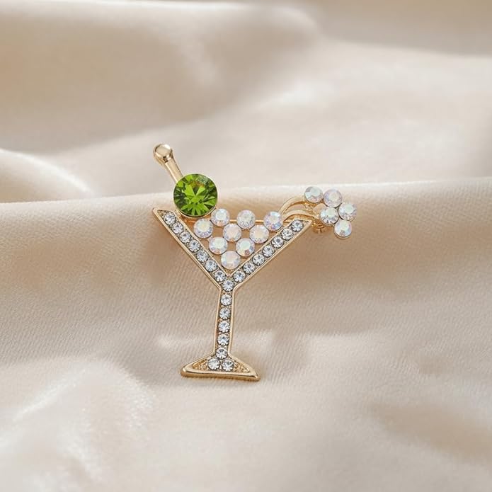 Cocktail Wine Glass Brooch Pin for Women, Elegant Alloy Finish Wine Glass Pins, Classic Women's Brooches for Suit Dress Hat Bag Clothes Accessories and Party Professional Outfits