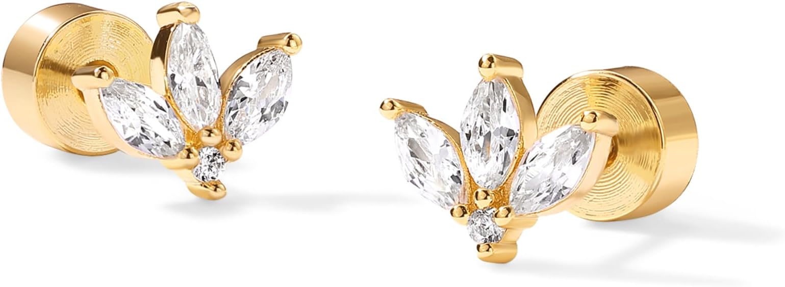 PAVOI 14K Gold Plated 925 Sterling Silver Posts Mini Stud Flat Back Earrings for Women | Helix Cartilage Piercing Jewelry | Dainty Pearl Star Cluster Cubic Zirconia Lotus Climber Screw Backs