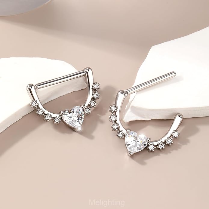 Melighting 14G Star Nipple Rings Steel 316L Nipple Piercing Jewelry Clear CZ Nipple Bars Clicker Nipple Barbell For Women Men 14mm