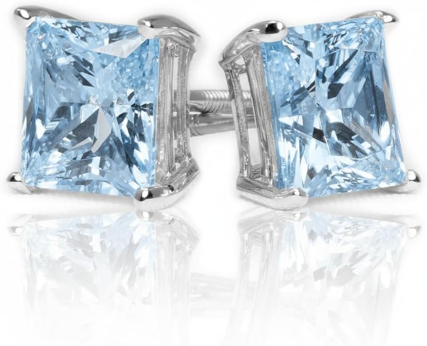 14K White Gold Moissanite Earrings Men & Women, Solid Gold Simulated Diamond and Lab Diamonds Studs for Men & Women, 1ct - 2ct Round, Princess, Heart, Halo Cut, Dangle, Lever or Screw Back Earrings, VVS1, D Color, Pink or Blue - Luxury Gift Box