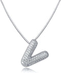 SKQIR Diamond Initial Letter Necklace for Women Bubble Gold Plated Puffy Balloon Alphabet Crystal Zircon Pendant Name Necklace Dainty Charms Trendy Jewelry Gift for Women