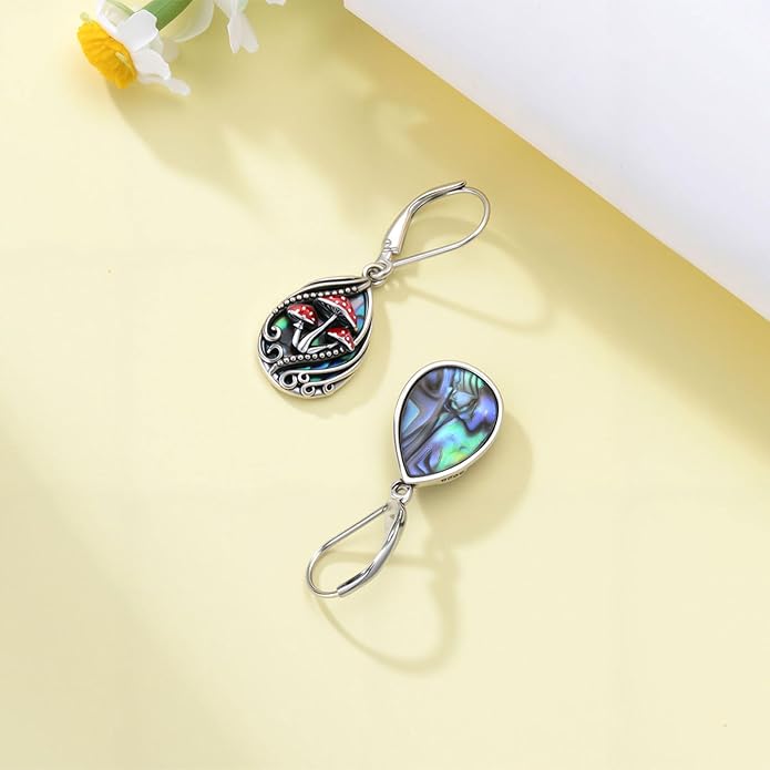 Animal Earrings 925 Sterling Silver Abalone Shell Dangle Drop Earrings Leverback Earrings Cute Animal Jewelry Gifts for Women Girlfriend
