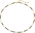 MTMY Beaded Gemstone Choker Necklace for Women, 14K Gold Plated Boho Colorful Natural Stone Bead Chain Necklace Summer Beach Handmade Jewelry