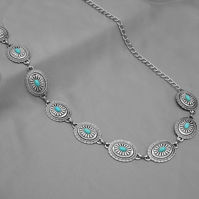Women's Concho Chain Belt Western Cowgirl Metal Waist Chain Belt for Dress
