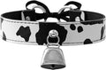 Bell Collar Necklace for Women, Cow Print PU Leather Choker with Flat Ribbon Tie, Anime Cow Cosplay Jewelry Gifts