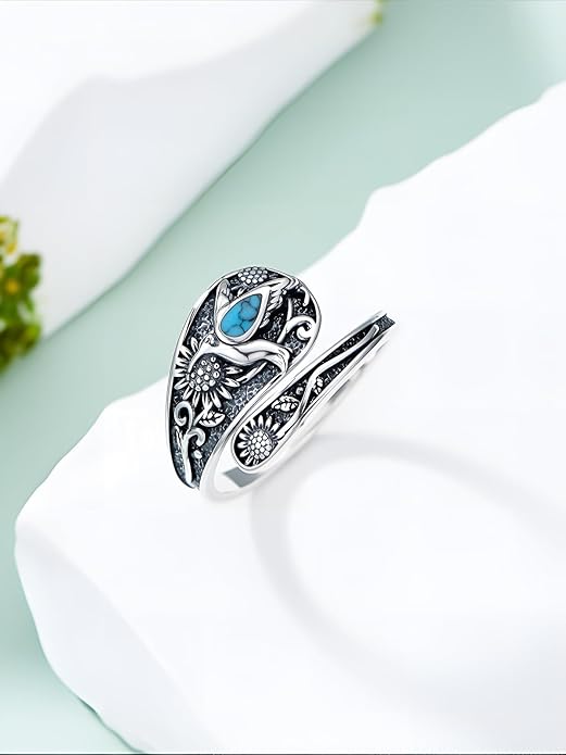 JKR Turquoise Spoon Rings for Women Sterling Silver Vintage Antique Thumb Ring Boho Jewelry Anniversary Birthday Gift for Wife Her Mom