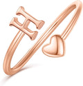 Initial Rings for Women Girls - Valentines Day Gifts for Her, Adjustable Rings for Women Non Tarnish Letter A-Z Dainty Heart Ring Teen Girls Gifts Trendy Stuff Personalized Jewelry Gift