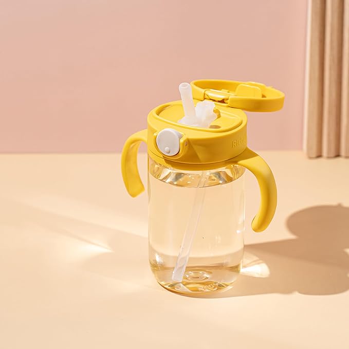 Richell On-the-Go Sippy Cup with Silicone Straw and Removable Handles, 10 oz, Easy Grip for Infant-Toddlers Lemon