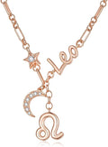14K Gold/Rose Gold Zodiac Necklace for Women - Horoscope Constellation Pendant with Moon and Star, Luxury Birthday Gifts Jewelry for Her (12 Zodiac Signs)