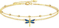 KECHO 14k Yellow Gold Butterfly/Dragonfly/Frog/Sunflower/Daisy/Tree of life/Moon/Clover Bracelet Anklet for Women