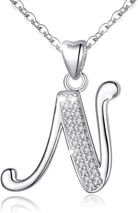 AEONSLOVE 925 Sterling Silver Initial Necklaces for Women, 26 Letters Pendants Necklace Gift for Mother, Daughter, Wife, 18 Inch Chain