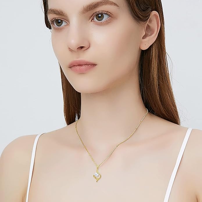 SISGEM 14K Real Gold 1 Carat Round-Cut Moissanite Necklace for Women,Yellow Gold Infinity/Heart Pendant Ribbon Necklaces Birthday Gifts for Wife Girlfriend 16''-18''