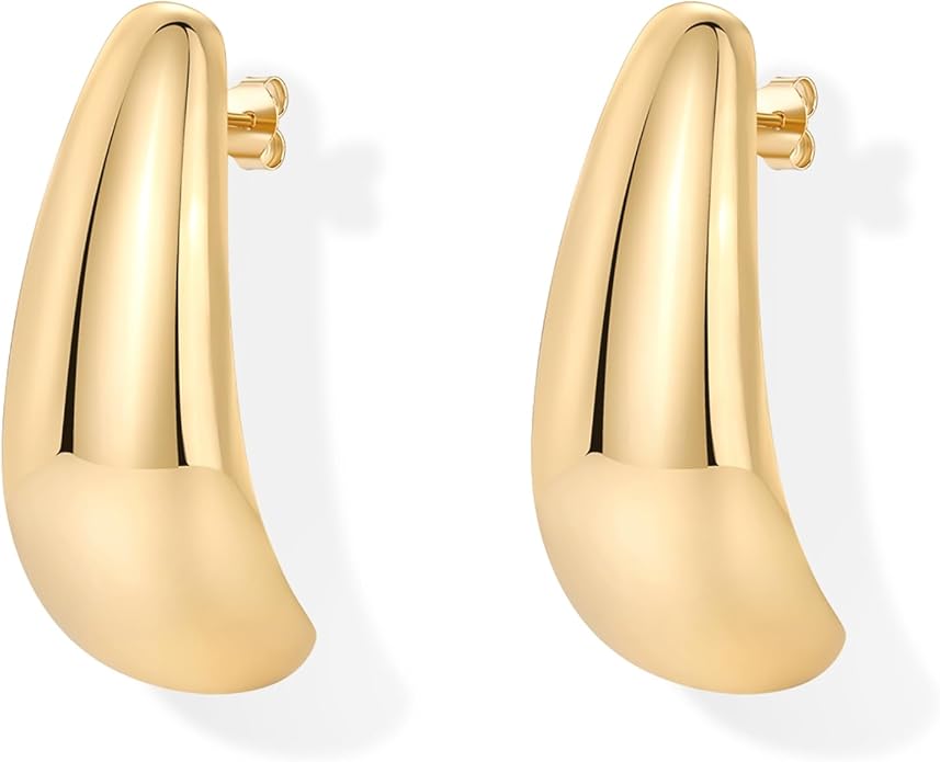 PAVOI 14K Gold Plated 925 Sterling Silver Posts Statement Earrings for Women - Geometric Dome Teardrop Drop Dangle Hoop Chunky Gold Earrings
