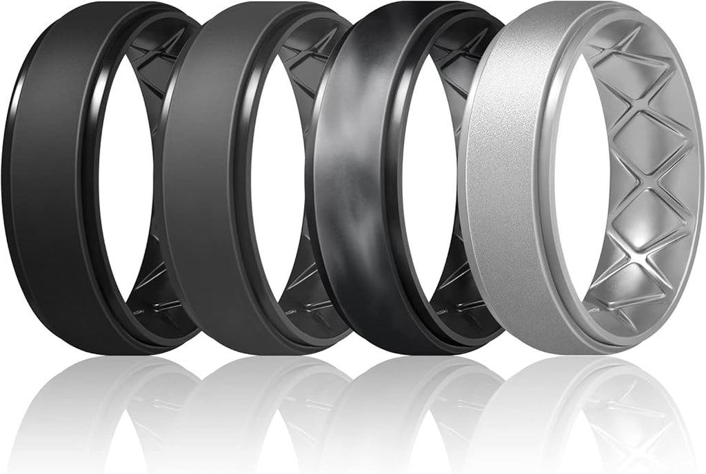 Egnaro Men's Rings 8.5mm Wide-2mm Thick Inner Arc Ergonomic Breathable Rubber Wedding bands-Hypoallergenic for Gym/Outdoor/Gift((1-7 Variety Pack with Half Size)