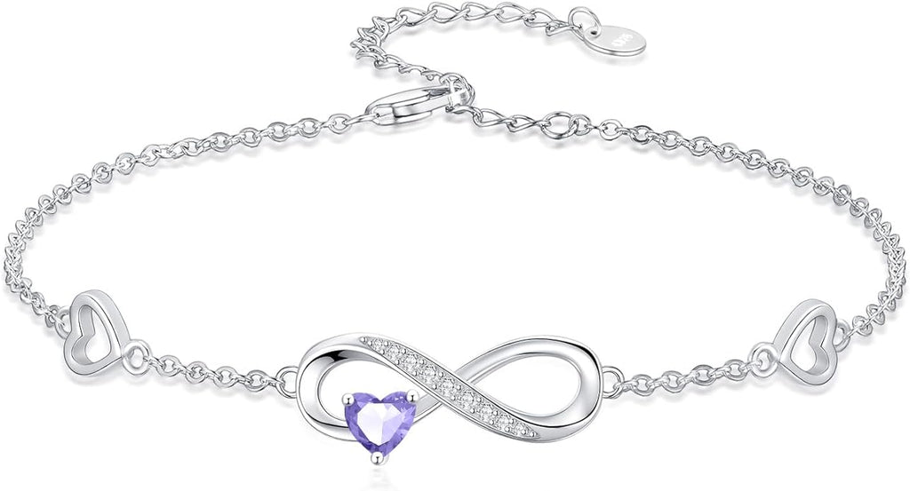 Dorunmo Infinity Heart Anklet Bracelet for Women 925 Sterling Silver Adjustable Infinity Birthstone Bracelet Friendship Jewelry Gifts for Women Birthday Christmas
