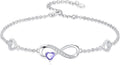 Dorunmo Infinity Heart Anklet Bracelet for Women 925 Sterling Silver Adjustable Infinity Birthstone Bracelet Friendship Jewelry Gifts for Women Birthday Christmas