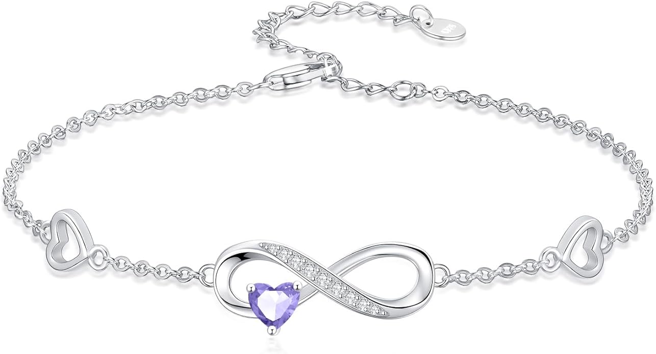 Dorunmo Infinity Heart Anklet Bracelet for Women 925 Sterling Silver Adjustable Infinity Birthstone Bracelet Friendship Jewelry Gifts for Women Birthday Christmas