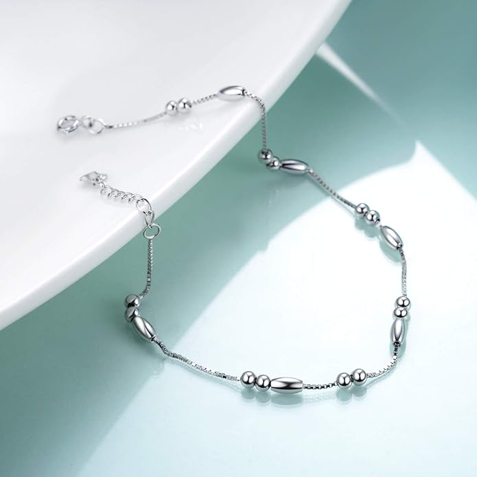 WINNICACA 925 Sterling Silver Anklets for Women Adjustable Beaded Butterfly Opal Anklet Bracelet Foot Chains Jewelry Gifts for Women Beach Birthday Christmas Gift