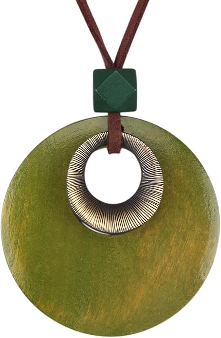 Boho Leather Necklace Women Bohemian Brown Circle Pendant Necklace Choker Long Necklaces for Women Boho Ring Large Pendant