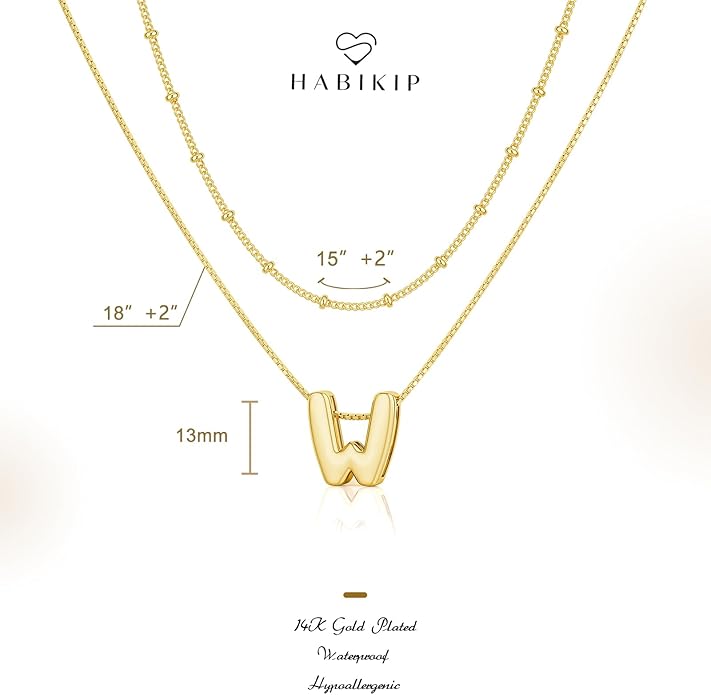 Initial 14K Gold Plated Necklaces for Women, Layered Bubble Letter A-Z Necklace Pendant Choker Necklaces for Women Trendy Monogram Name Necklace Personalized Jewelry for Women