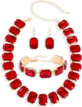 KOSMOS-LI Rectangle Faux Crystal Jewelry Sets Includ Necklace Bracelet Earrings For Women Stocking Stuffers