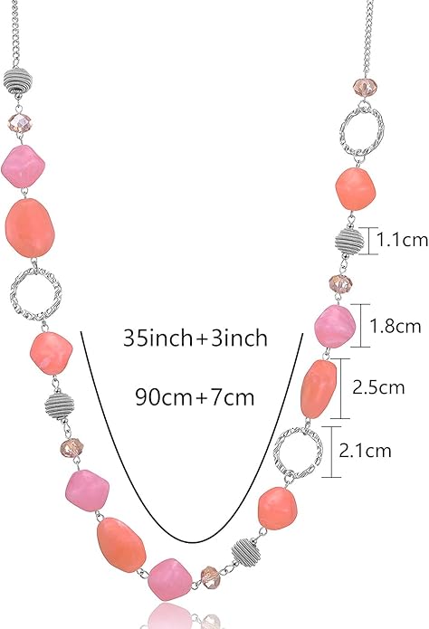BULINLIN Beaded Long Necklace for Women Silver Sweater Chain Necklace with Crystal Resin Beads, Fashion Jewelry Necklace