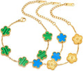 18K Gold-Plated Four Leaf Clover Bracelet for Women,Adjustable lucky Bracelet Set Jewelry Gift-Hypoallergenic Charm for Birthdays, Wellness & Daily Wear