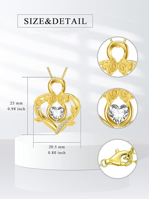 Midari 18K Gold Heart Birthstone Necklace 18K Gold Infinity Rose Necklace Birthday Christmas Jewelry Gifts for Women Wife Her Daughter Mom