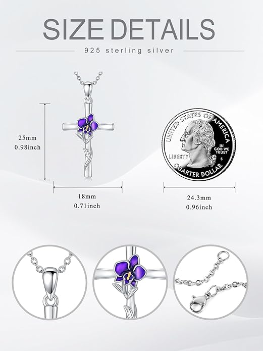 Flower Necklace Sunflower/Violet/Daffodil Necklace Sterling Silver Flower Cross Pendant Jewelry Gifts for Women