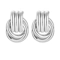 Silver Knot Earrings, Circle Link Geometric Drop Dangle Earrings Studs, Women's Jewelry_L Size