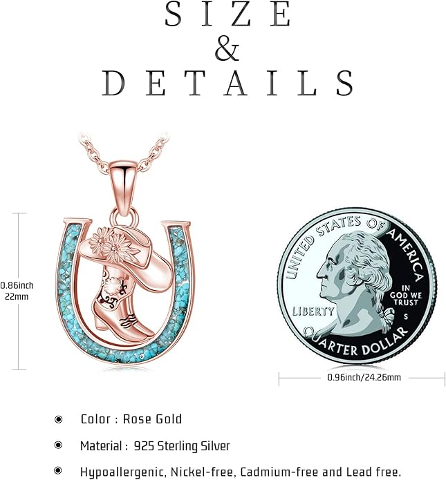 Western Cowboy Necklace 925 Sterling Silver Horseshoe Pendant Western Jewelry Cowgirl Gifts for Women Girlfriend Cowboy Cowgirl