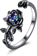 POPLYKE Rose Black Flower Ring For Women Sterling Silver Rings With CZ Jewelry For Women Promise Ring Adjustable Open Ring