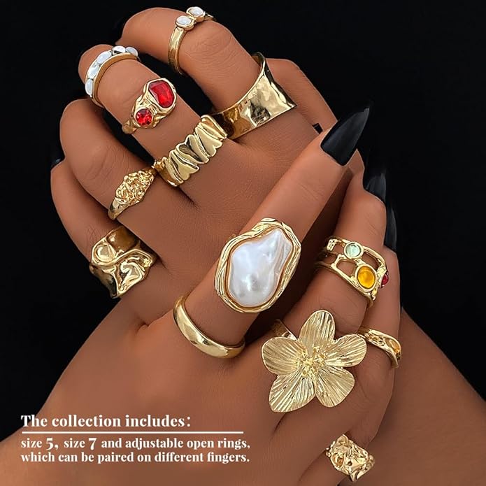 KISS WIFE Goldenen Silvery Black Kunckle Rings Set for Women, Dainty Simple Trendy Cute Stackable Finger Rings Pack, Perfect for Stacking Layering on Thumb and Knuckle, Mixed Size, Jewelry Gift