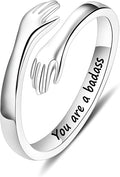 Yesteel S925 Sterling Silver Hug Ring for Women Teen Girls, Adjustable Ring Jewelry Mothers Day Birthday Gifts for Daughters Mom Sister Wife Friends Grandma