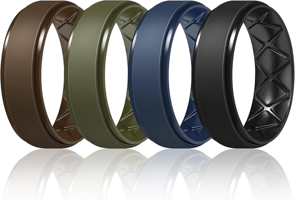 Egnaro Men's Rings 8.5mm Wide-2mm Thick Inner Arc Ergonomic Breathable Rubber Wedding bands-Hypoallergenic for Gym/Outdoor/Gift((1-7 Variety Pack with Half Size)