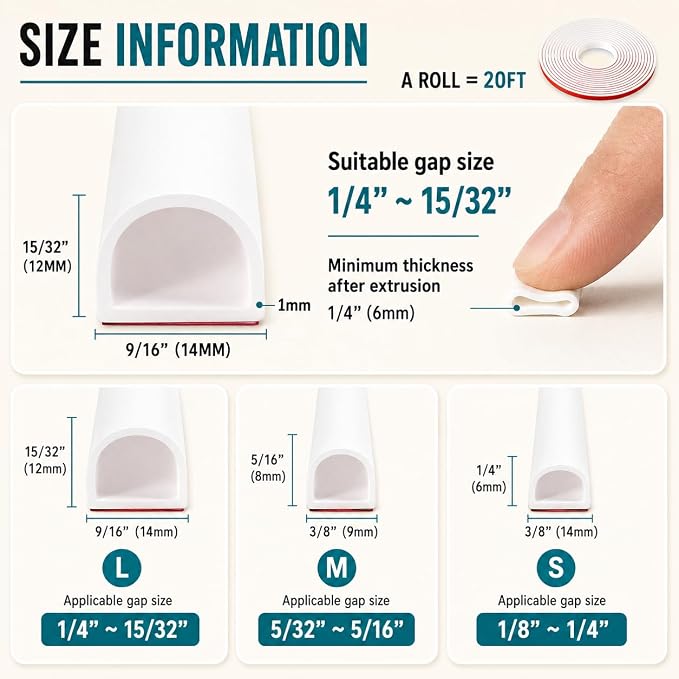 20FT Weather Stripping Door Seal, Self-Adhesive Silicone D-Shaped Seal Strip - Image 5