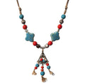 Boho Style Colorful Ceramic Bead Strand Necklace Adjustable Bohemian Jewelry Gift for Women, Fashion Clothing Matching Necklace