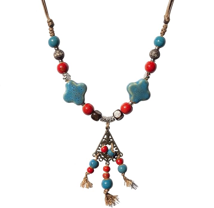 Boho Style Colorful Ceramic Bead Strand Necklace Adjustable Bohemian Jewelry Gift for Women, Fashion Clothing Matching Necklace