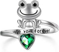 POPLYKE Frog Rings for Women Sterling Silver Frog Hold Topaz Heart CZ Rings Statement Rings