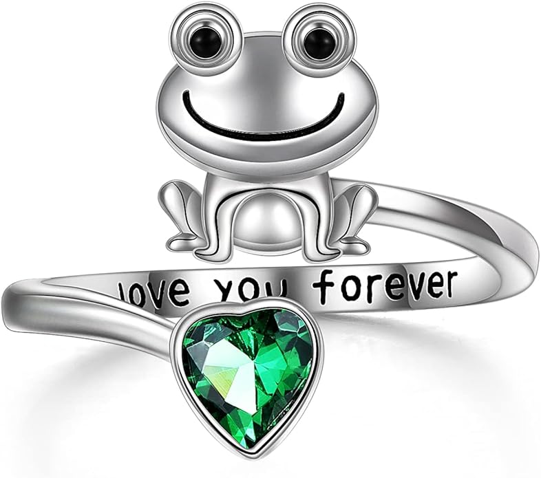 POPLYKE Frog Rings for Women Sterling Silver Frog Hold Topaz Heart CZ Rings Statement Rings