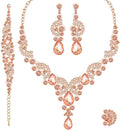 CSY Elegant Crystal Necklace Earrings Bracelet Ring Bridal Wedding Party Costume Jewelry Sets for Brides Women