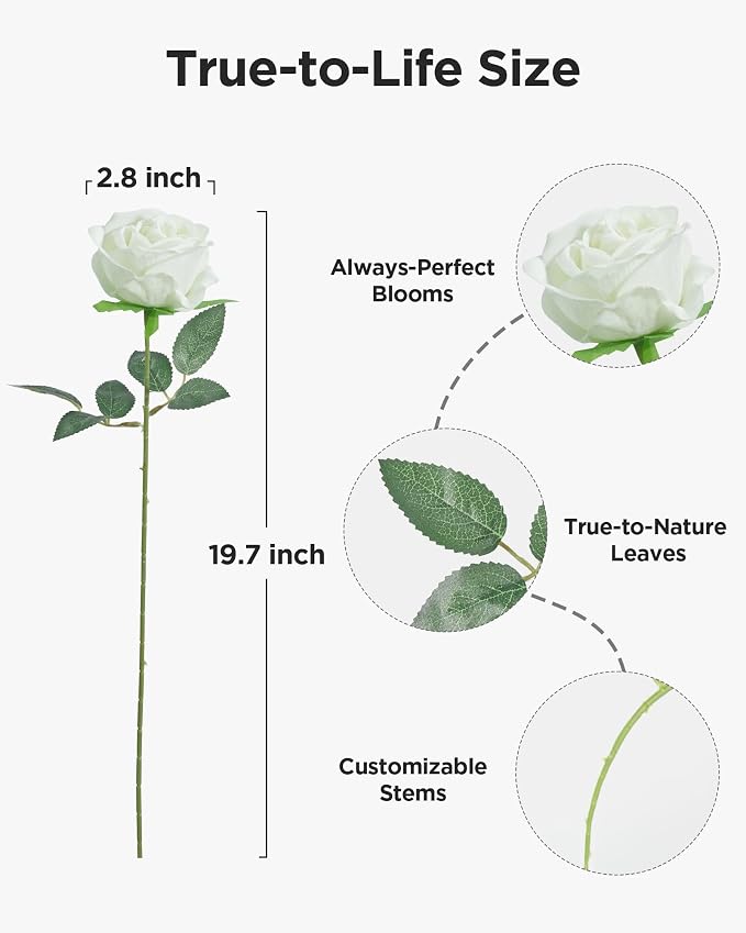 InnoGear White Roses Artificial Flowers 100 Pcs Fake Velvet Silk Floral | Bulk - Image 2