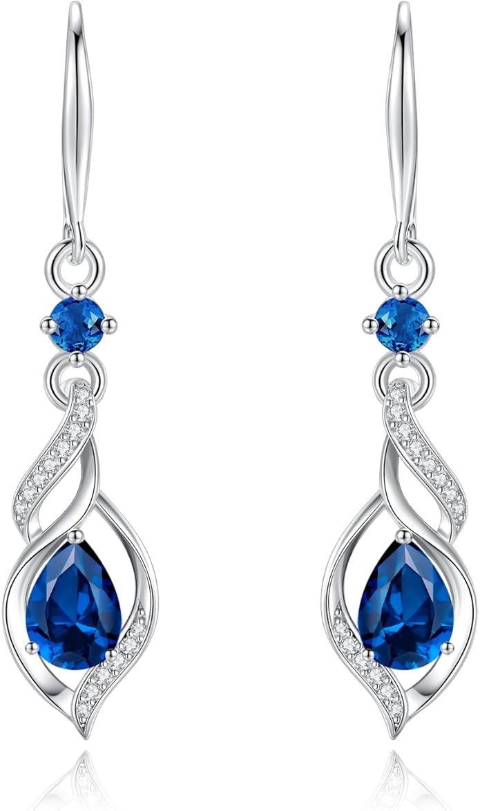 FANCIME Gift for Women Birthstone Dangle Earrings for Her Teardrop Birthstone Earrings S925 Sterling Silver infinity Love Birthday Gifts for Mom Women