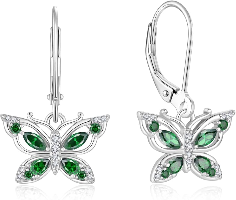 Women's Butterfly Leverback Dangle Earrings 925 Sterling Silver 5A Cubic Zirconia Jewelry for Valentine Mother's Day Birthday Gifts for Her