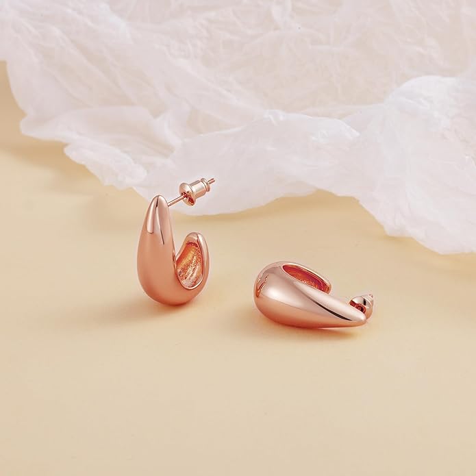 Gacimy Chunky Earrings for Women, Teardrop Earrings with 925 Sterling Silver Post, 14K Gold Plated Statement Drop for Women