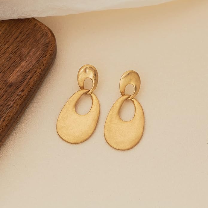 Chunky Gold Earrings for Women - Hammered Gold Plated Dangle Drop Jewelry Gifts