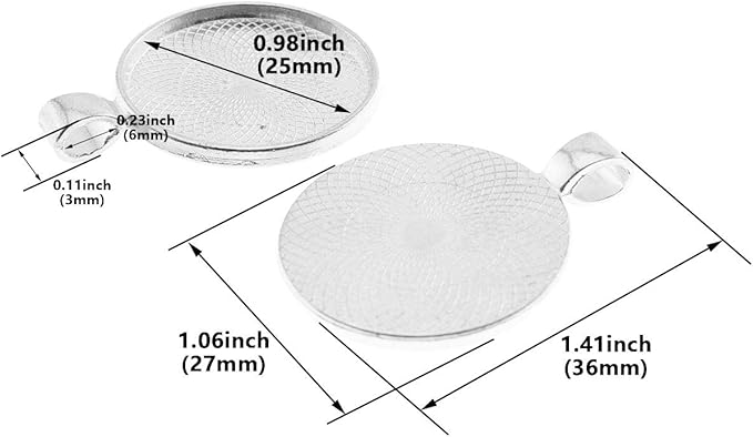 25 pcs 25mm Pendant Trays Round Pendant Bezels Setting Cabochon Blank Base for DIY Jewelry Making, Bright Silver