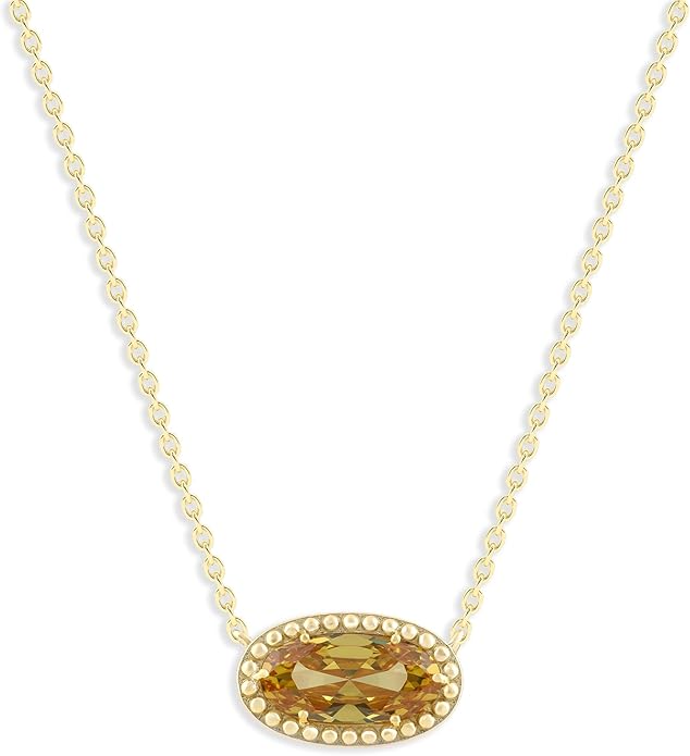 Belacqua Gemstone Necklace in 14K Gold Plated Sterling Silver, Oval Pendant Size 6 * 12mm, 15" Cable Chain with 2" Extender, Spring Ring Clasp, Dainty Birthstone Necklace for Women, Gift Box Included