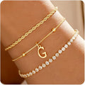 Valentines Day Gifts for Her Kids - Dainty Gold Bracelets for Women Personalized Gold/Silver Initial Bracelet Stack Stackable Rope Box Chain Tennis Bracelets for Girls Jewelry Set
